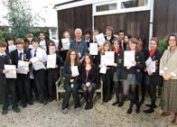 Barry Cooper with pupils from Myton School